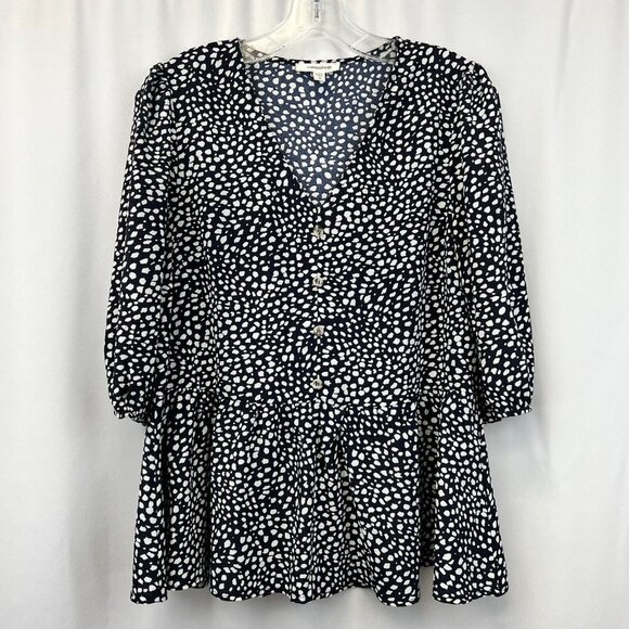 Mittoshop Womens Navy/White Print 3/4 Sleeve Button Front Top Size Medium - Picture 1 of 10